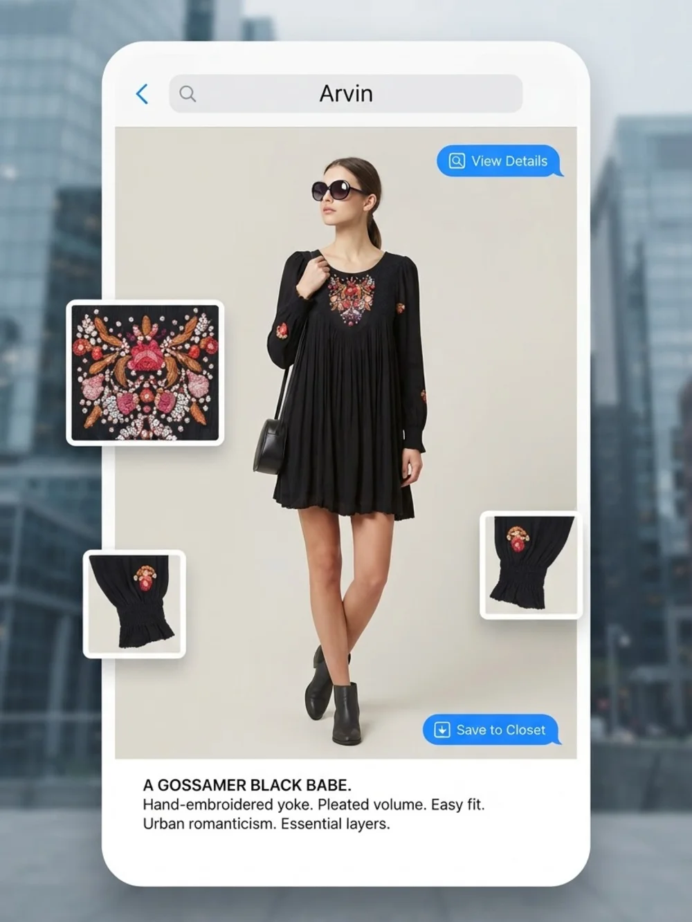 Free People Black Mini Dress with Pink & Orange Embroidery